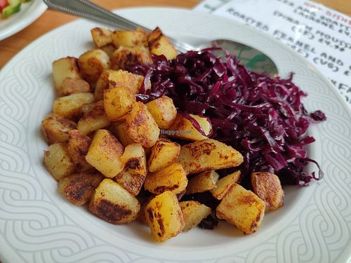 Roast potatoes and cabbage at The GreenHouse Cafe in Shrewsbury