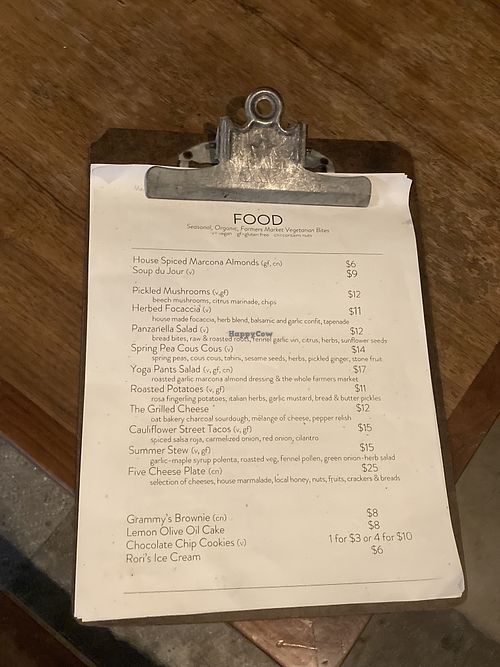 Menu  at Satellite in Santa Barbara