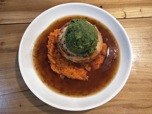 The Fennel Countdown vegan pie, sweet potato mash, minted mushy peas and onion gravy. at Pie Society - Xingfu in Shanghai