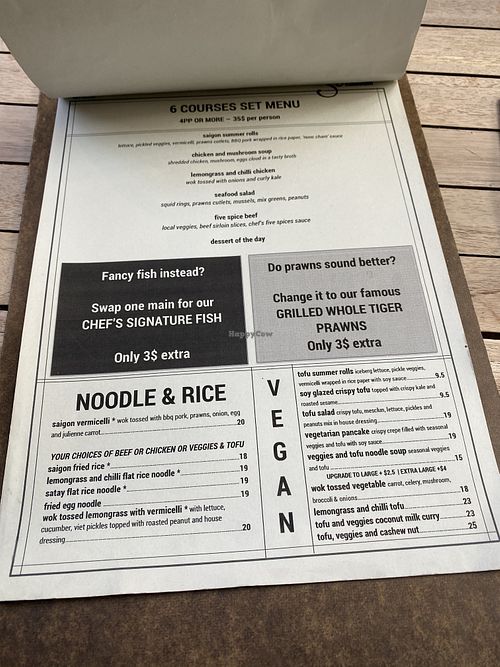 Vegan menu  at Saigon Kingdom - Beach St in Queenstown