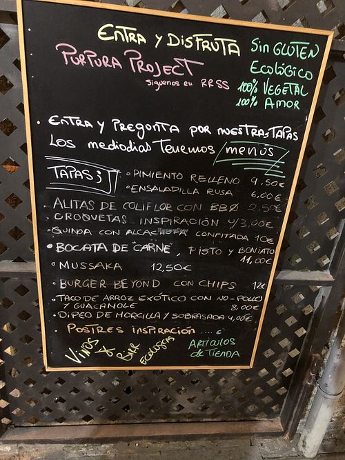 Menu  at Purpura Project in Alicante