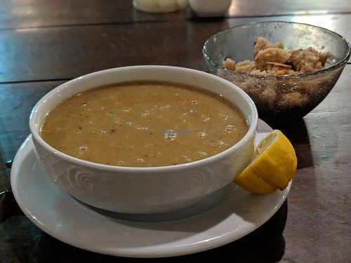Lentil soup and crunchy croutons at Sofra in Luxor