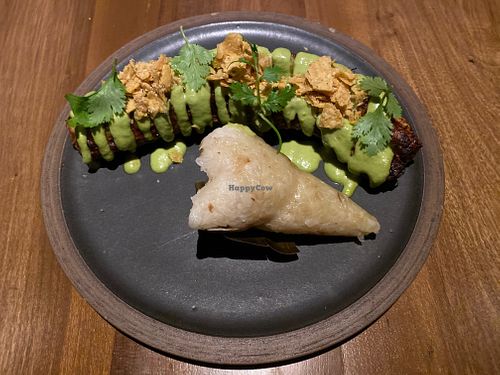 roasted banana with sticky rice at SACRO in Buenos Aires