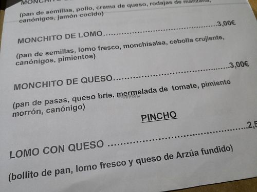 Menu at Las Monchas in Ourense