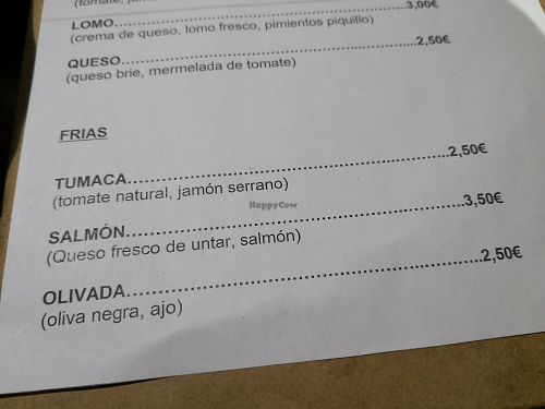 Menu at Las Monchas in Ourense