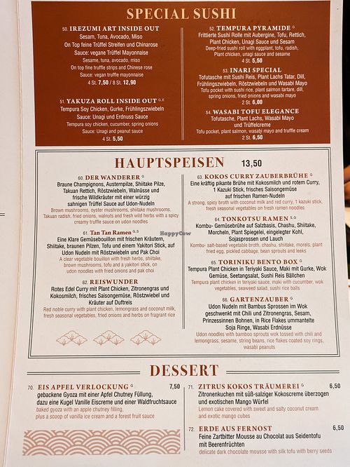 Menu page at Secret Garden at Secret Garden in Berlin