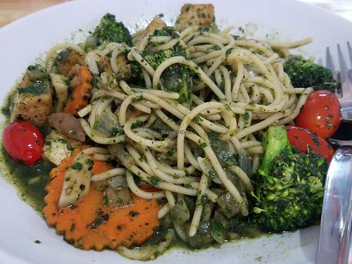 Pesto spaghetti at Vegan Phangan in Koh Phangan