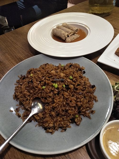 Fried rice and lotus rolls. at TàiSù ShūShí in Shanghai