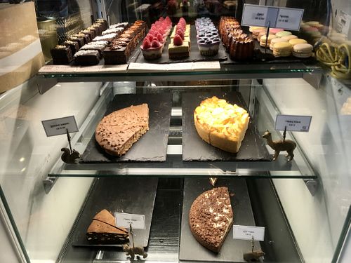 Upper row are all vegan pastries! at Book Ministry in Kaunas