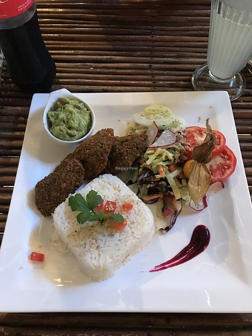 Guac and falafel at Cafe del Mundo in Mancora