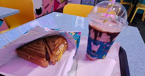 Cheese and beans toastie and a Ferrero rocher milkshake 😍 at Frankie's Toasties in Manchester