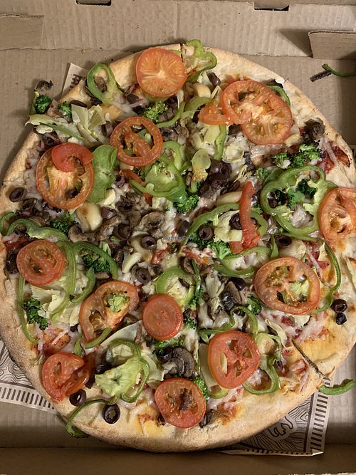 Vegan cauliflower crust veggie delight at Mooses Tooth in Anchorage