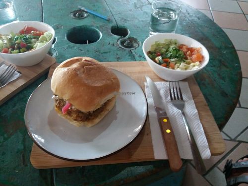Lentil burger at Tuyo Coffee Roasters in Puerto Viejo De Talamanca