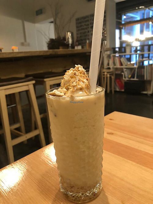 Coconut smoothie at Brainwave Cafe in Sydney