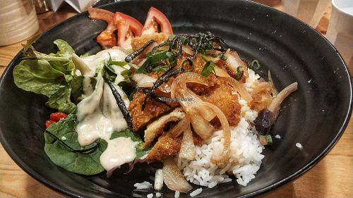 Vegan katsu don at Brainwave Cafe in Sydney