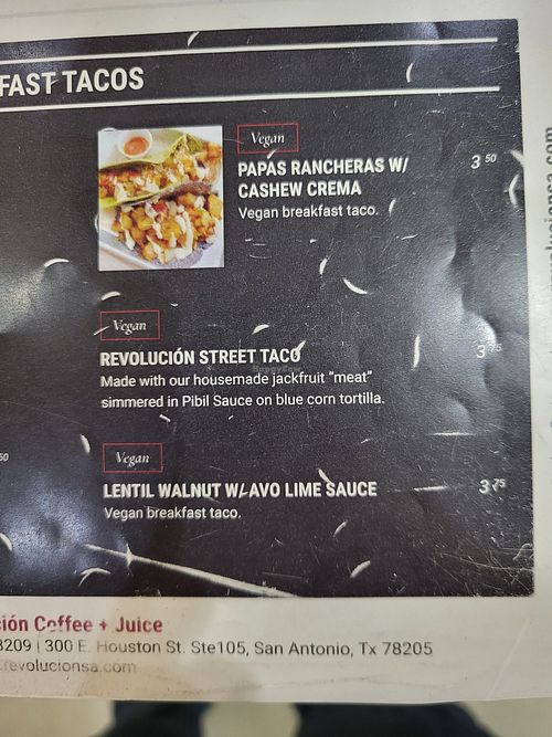 Vegan Tacos at Revolucion Coffee & Juice in San Antonio