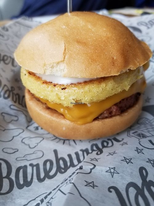 This burger has beyond meat and just egg! at Bareburger in Plainview