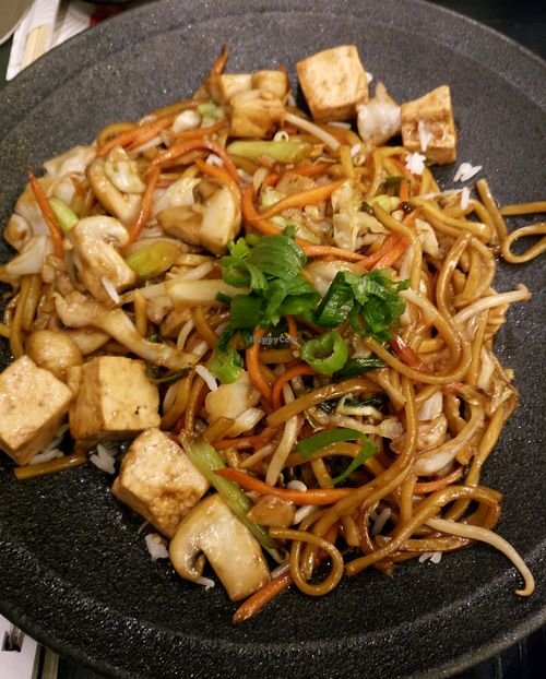 Tofu with noodles and veggies in teriyaki sauce at Japanika  in Afula