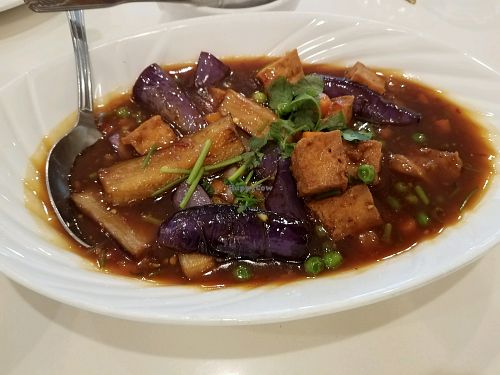 Eggplant and tofu (listed as spicy but not too spicy) at Loving Hut - Barber Lane - Maybe closed in Milpitas