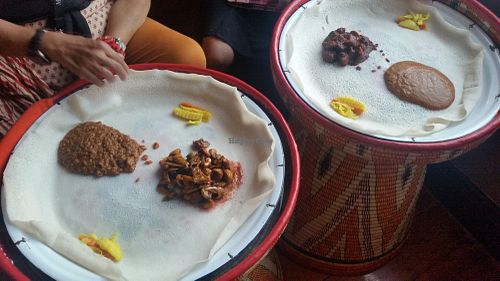 Injera with lentil, mushroom, chickpea and pumpkin curry at Lucy in Cape Town