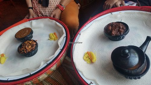 Curries before pouring on injera at Lucy in Cape Town