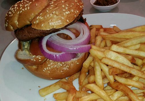 The Beyond burger. at Hummus Bar in Haifa