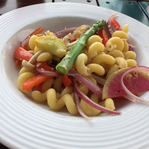 Vegan veggie cavatappi pasta at Cobb's Landing in Fort Pierce