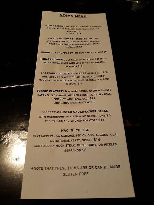 Vegan menu 9/29/19 at LJ's in Lake Stevens