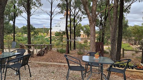 Outdoor seating at StupaView Cafe in Myers Flat