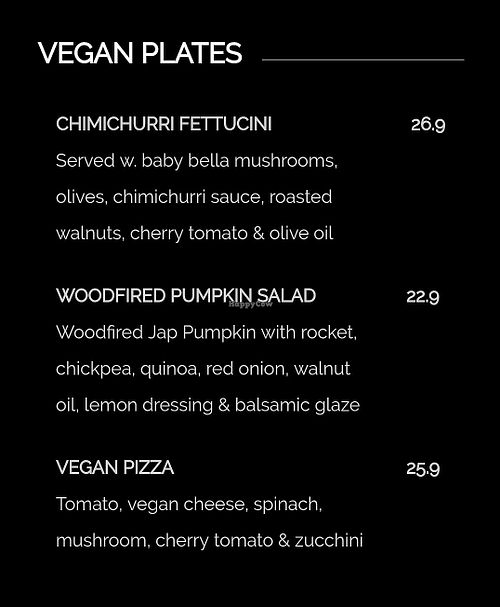 Vegan menu at Sicilian in Parramatta