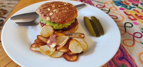 Quinoa Beet Burger at Travel Yoga Cafe in New Delhi
