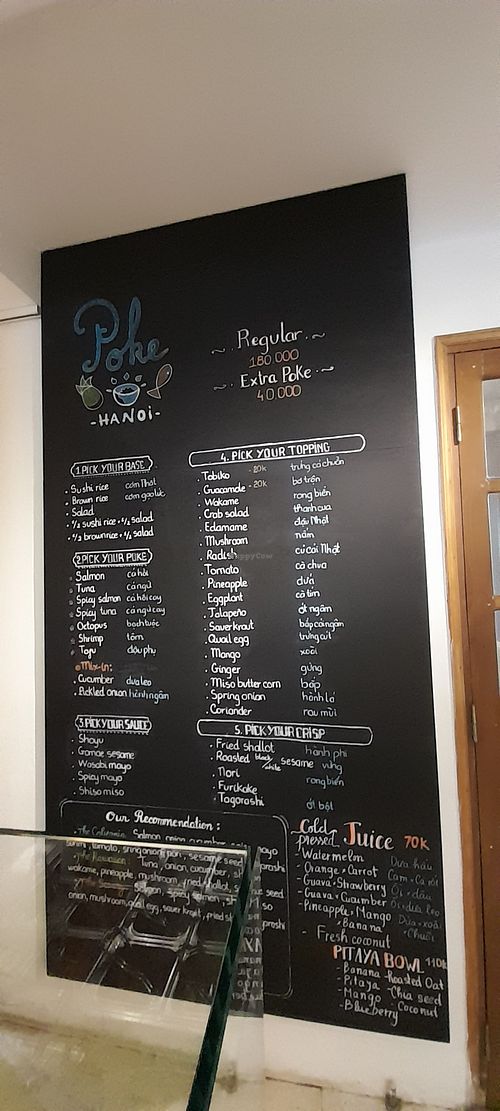 The menu at Poke Hanoi in Hanoi