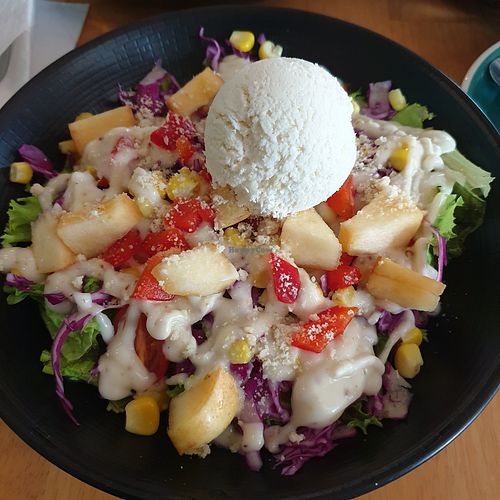 Salad with ice cream vegan at Toska in Jakarta