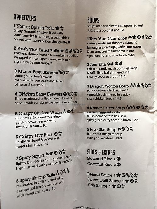 Menu  at Blue Dragon in Red Deer