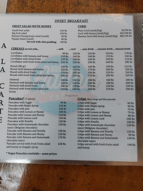 Vegan options for breakfast at Aadha-Aadha Café in Varanasi