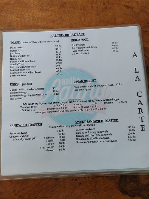 Breakfast menu at Aadha-Aadha Café in Varanasi