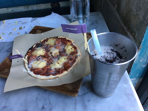 Vegan Oreo milkshake and pizza  at Base Woodfired Pizza - Little High Eatery in Christchurch