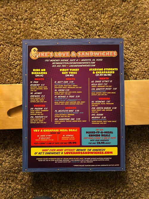 Menu side 1 at Ike's in Modesto