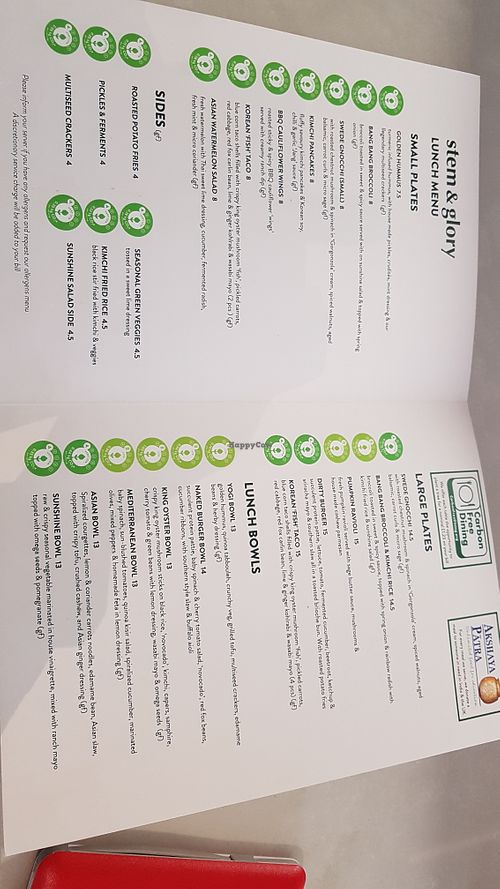 Menu at Stem & Glory in London