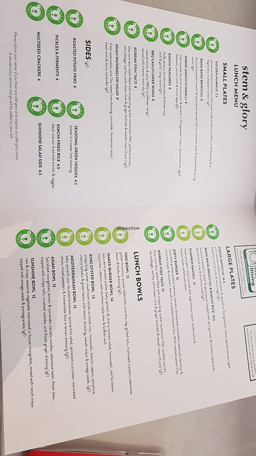 Menu at Stem & Glory in London