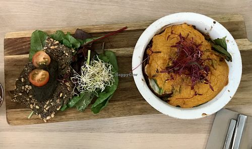 Lasagne with greens, seed crackers and dip at Stem & Glory in London