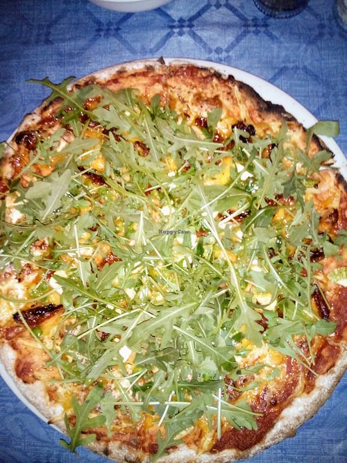 The vegan gluten free pizza topped with rocket at Mezzaluna  in St Pauls Bay