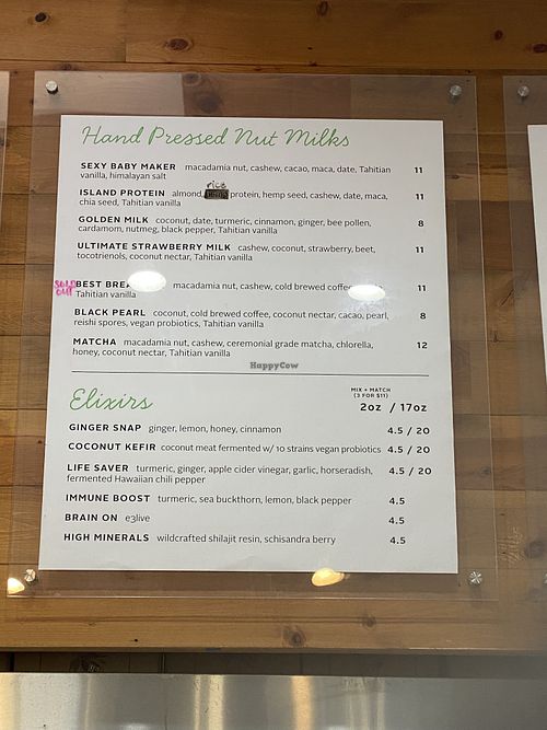 Milk menu  at Kauai Juice Co. in Koloa