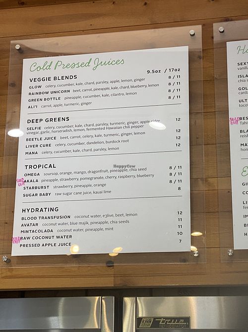 Juice menu  at Kauai Juice Co. in Koloa