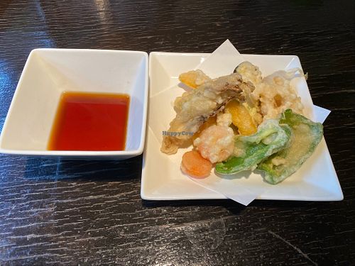 Vegan tempura vegetables  at Shiro Gyoza Dining in Myoko
