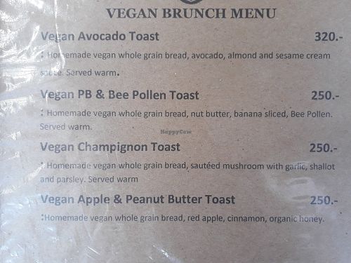 Vegan brunch menu, but contains bee pollen in one dish. at Over The Moon in Koh Phangan