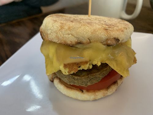 Egg muffin with tofu sausage   at Wildflower Cafe and Bakery in Arcata