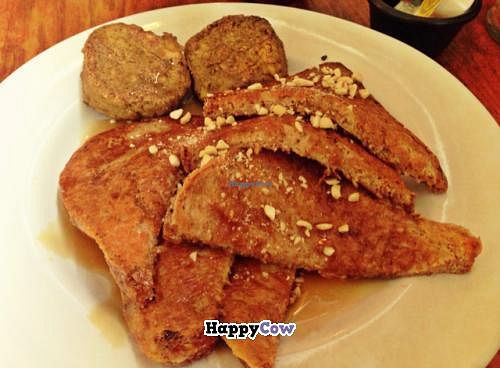 Vegan French Toast with Tofu Sausage at Wildflower Cafe and Bakery in Arcata