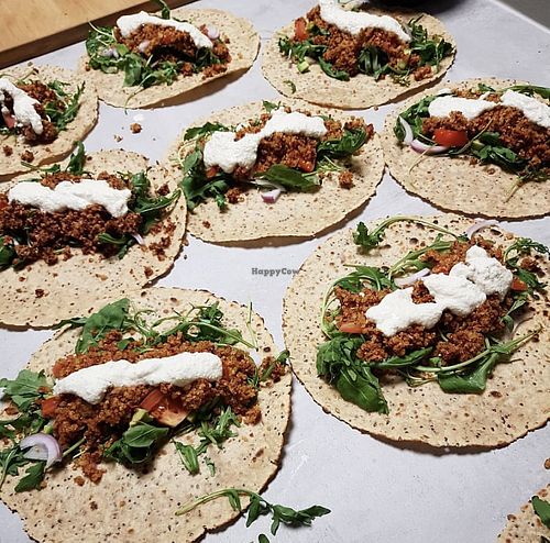 Taco wraps. Fully gluten free and organic. Made with walnuts for the taco “meat"  at Criollo Chocolate Café in Drammen