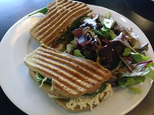 veganized chicken, spinach and artichoke panini at Red Velvet Cafe - Sahara in Las Vegas